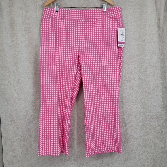 Intro Audrey Ankle Cropped Pants Pink White Gingham Women's Plus Size 18W - Picture 2 of 14